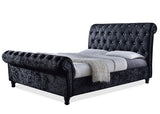 Castello Black Velvet Upholstered Faux Crystal-Buttoned Sleigh Queen Platform Bed