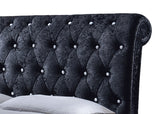 Baxton Studio Castello Black Velvet Upholstered Faux Crystal-Buttoned Sleigh King Platform Bed