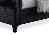 Baxton Studio Castello Black Velvet Upholstered Faux Crystal-Buttoned Sleigh King Platform Bed