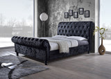 Baxton Studio Castello Black Velvet Upholstered Faux Crystal-Buttoned Sleigh King Platform Bed