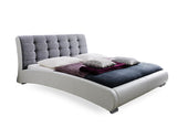 Guerin Contemporary White Faux Leather Grey Fabric Two Tone Upholstered Grid Tufted Queen-Size Platform Bed