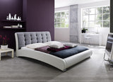 Baxton Studio Guerin Contemporary White Faux Leather Grey Fabric Two Tone Upholstered Grid Tufted Queen-Size Platform Bed