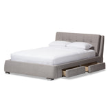 Baxton Studio Camile Modern and Contemporary Grey Fabric Upholstered 4-Drawer King Size Storage Platform Bed