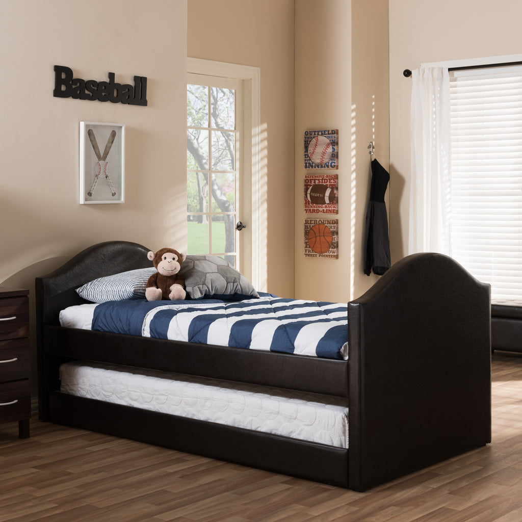 Alessia Faux Leather Upholstered Daybed with Trundle Bed English Elm