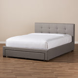 Baxton Studio Brandy Modern and Contemporary Grey Fabric Upholstered King Size Platform Bed with Storage Drawer