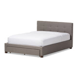 Brandy Modern and Contemporary Grey Fabric Upholstered King Size Platform Bed with Storage Drawer