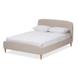 Mia Mid-Century Light Beige Fabric Upholstered Queen Size Platform Bed