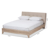 Baxton Studio Adelia Mid-Century Light Beige Whitewash Queen Size Platform Bed