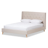 Adelaide Retro Modern Light Beige Fabric Upholstered King Size Platform Bed