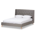 Adelaide Retro Modern Light Grey Fabric Upholstered King Size Platform Bed