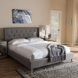 Baxton Studio Adelaide Retro Modern Light Grey Fabric Upholstered Queen Size Platform Bed