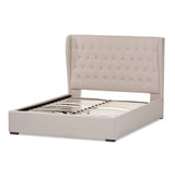 Baxton Studio Taylor Modern and Contemporary Light Beige Fabric Queen Size Gas-Lift Platform Bed 