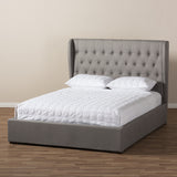 Baxton Studio Taylor Modern and Contemporary Light Grey Fabric Queen Size Gas-Lift Platform Bed 