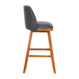 English Elm EE1529 Transitional Commercial Grade Leather Barstool - Set of 2 Gray LeatherSoft/Walnut EEV-12327