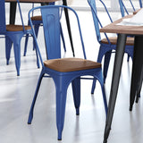 English Elm EE1541 Contemporary Commercial Grade Metal Colorful Restaurant Chair Blue/Teak EEV-12357