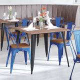 English Elm EE1541 Contemporary Commercial Grade Metal Colorful Restaurant Chair Blue/Teak EEV-12357