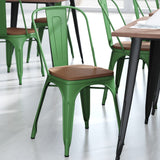 English Elm EE1541 Contemporary Commercial Grade Metal Colorful Restaurant Chair Green/Teak EEV-12359