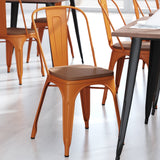 English Elm EE1541 Contemporary Commercial Grade Metal Colorful Restaurant Chair Orange/Teak EEV-12360