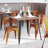 English Elm EE1541 Contemporary Commercial Grade Metal Colorful Restaurant Chair Orange/Teak EEV-12360