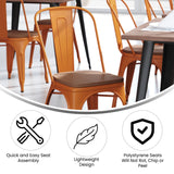 English Elm EE1541 Contemporary Commercial Grade Metal Colorful Restaurant Chair Orange/Teak EEV-12360