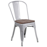 English Elm EE1542 Contemporary Commercial Grade Metal/Wood Colorful Restaurant Chair Silver EEV-12372