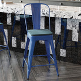 English Elm EE1548 Contemporary Commercial Grade Metal Colorful Restaurant Counter Stool Blue/Teal-Blue EEV-12426