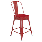 English Elm EE1548 Contemporary Commercial Grade Metal Colorful Restaurant Counter Stool Red/Red EEV-12429