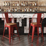 English Elm EE1548 Contemporary Commercial Grade Metal Colorful Restaurant Counter Stool Red/Teak EEV-12430
