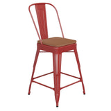English Elm EE1548 Contemporary Commercial Grade Metal Colorful Restaurant Counter Stool Red/Teak EEV-12430