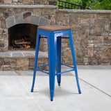 English Elm EE1557 Industrial Commercial Grade Metal/Wood Colorful Restaurant Barstool Blue EEV-12511