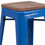 English Elm EE1557 Industrial Commercial Grade Metal/Wood Colorful Restaurant Barstool Blue EEV-12511