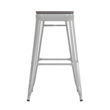 English Elm EE1556 Industrial Commercial Grade Metal Colorful Restaurant Barstool White/Gray EEV-12508