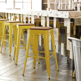 English Elm EE1556 Industrial Commercial Grade Metal Colorful Restaurant Barstool Yellow/Teak EEV-12509