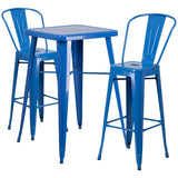 English Elm EE1566 Contemporary Commercial Grade Metal Colorful Bar Table and Stool Set Blue EEV-12563