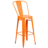 English Elm EE1566 Contemporary Commercial Grade Metal Colorful Bar Table and Stool Set Orange EEV-12566