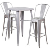 English Elm EE1566 Contemporary Commercial Grade Metal Colorful Bar Table and Stool Set Silver EEV-12568
