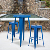 English Elm EE1590 Contemporary Commercial Grade Metal Colorful Bar Table and Stool Set Blue EEV-12659