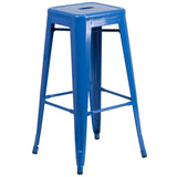English Elm EE1590 Contemporary Commercial Grade Metal Colorful Bar Table and Stool Set Blue EEV-12659