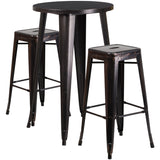 English Elm EE1590 Contemporary Commercial Grade Metal Colorful Bar Table and Stool Set Black-Antique Gold EEV-12660