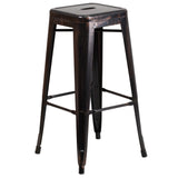 English Elm EE1590 Contemporary Commercial Grade Metal Colorful Bar Table and Stool Set Black-Antique Gold EEV-12660