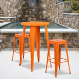 English Elm EE1590 Contemporary Commercial Grade Metal Colorful Bar Table and Stool Set Orange EEV-12661