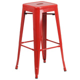 English Elm EE1590 Contemporary Commercial Grade Metal Colorful Bar Table and Stool Set Red EEV-12662