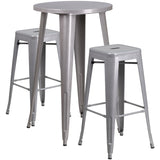 English Elm EE1590 Contemporary Commercial Grade Metal Colorful Bar Table and Stool Set Silver EEV-12663