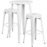 English Elm EE1590 Contemporary Commercial Grade Metal Colorful Bar Table and Stool Set White EEV-12664
