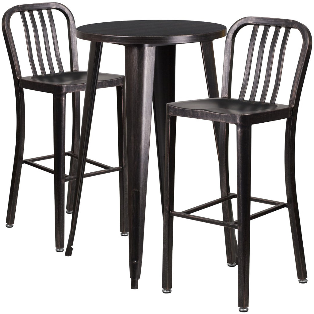 English Elm EE1591 Industrial Commercial Grade Metal Colorful Bar Table and Stool Set Black-Antique Gold EEV-12668