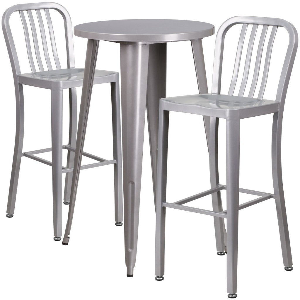 English Elm EE1591 Industrial Commercial Grade Metal Colorful Bar Table and Stool Set Silver EEV-12671