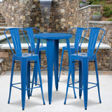 English Elm EE1592 Contemporary Commercial Grade Metal Colorful Bar Table and Stool Set Blue EEV-12675