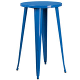 English Elm EE1592 Contemporary Commercial Grade Metal Colorful Bar Table and Stool Set Blue EEV-12675