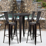 English Elm EE1592 Contemporary Commercial Grade Metal Colorful Bar Table and Stool Set Black-Antique Gold EEV-12676