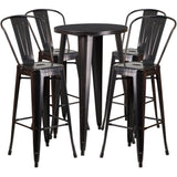 English Elm EE1592 Contemporary Commercial Grade Metal Colorful Bar Table and Stool Set Black-Antique Gold EEV-12676